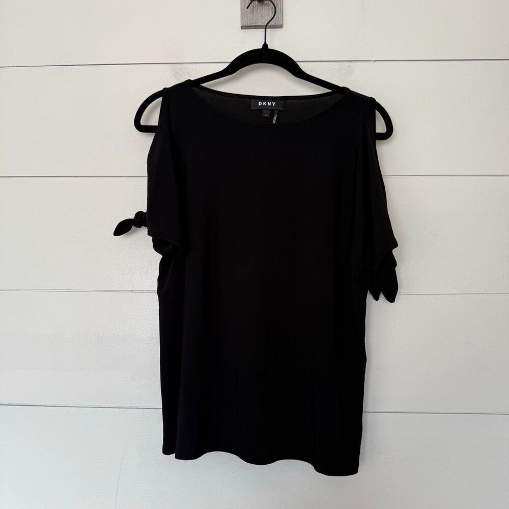 DKNY Women’s Small Black Open Shoulder Top Blouse